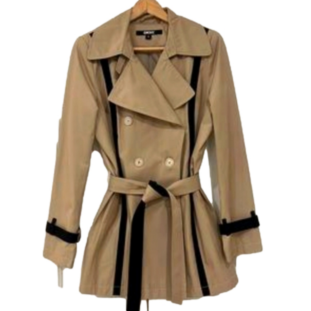 XS DKNY Black & Tan Trench Coat